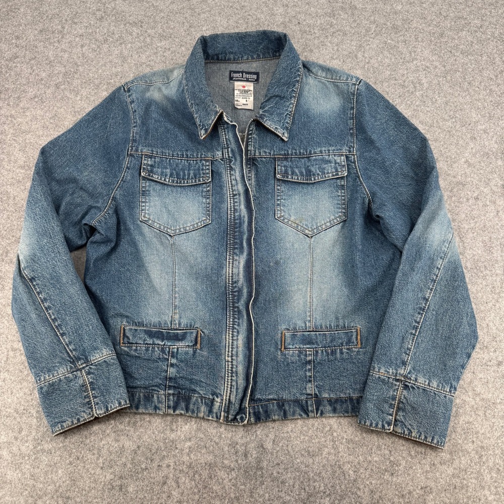 French Dressing Jacket Womens 8 60691U Blue Denim Full Zip Vintage EUC